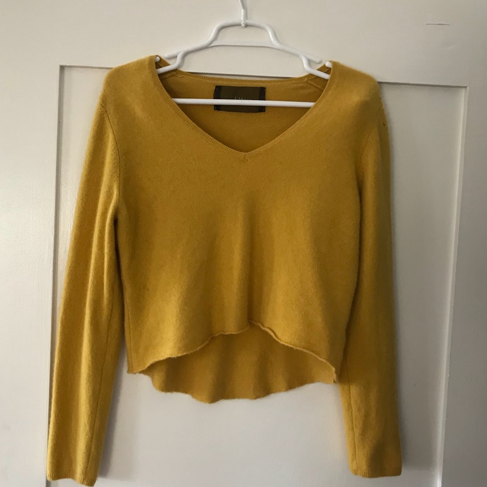 Reformation Cropped Yellow V-Neck Sweater